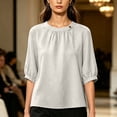 thumbnail image 6 of Womens Cotton Linen T Shirts Elbow Length Sleeve Crew Neck Tops for Women Summer Lightweight Tshirts, 6 of 6