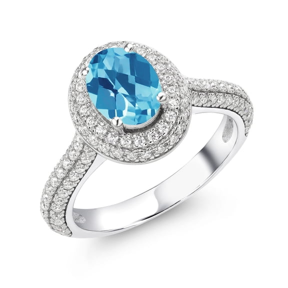 Gem Stone King 925 Sterling Silver Ring Oval/Checkerboard Topaz Moissanite (1.94 Cttw)