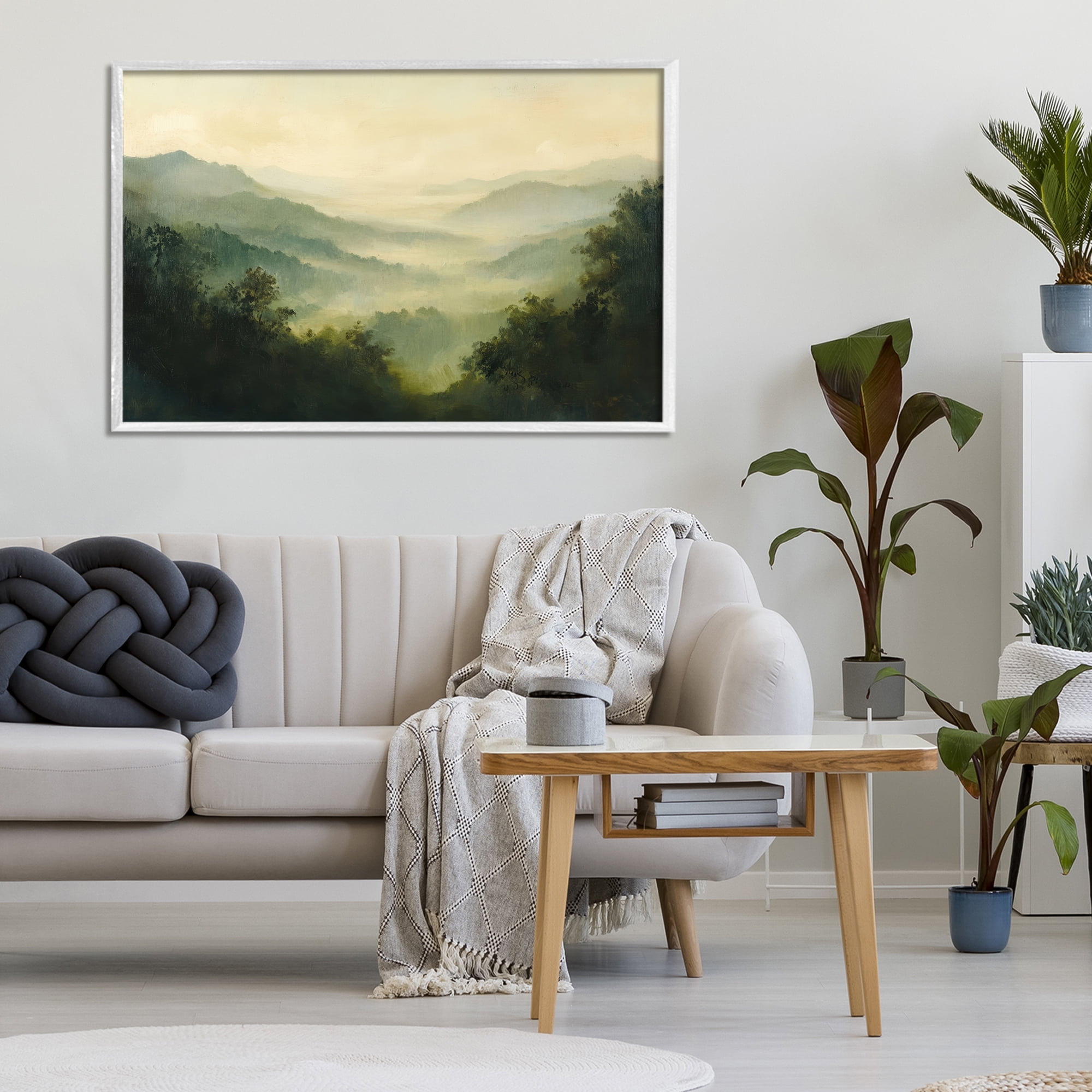 Through The Haze Landscape White Framed Giclee Art, design by Petal Prints Design