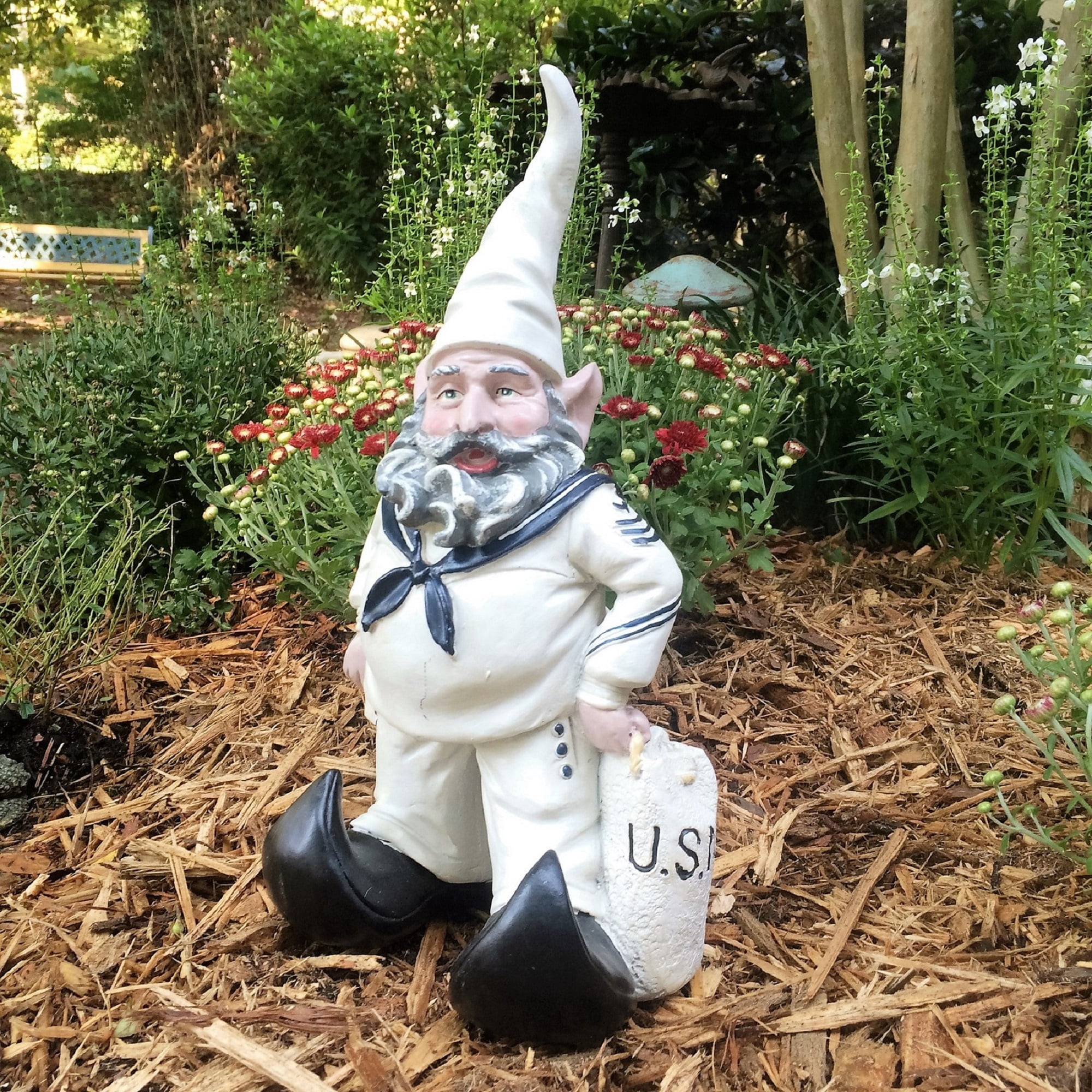 Homestyles Navy Sailor Gnome American Military Solider in White Uniform Large Outdoor Garden Statue 14"H