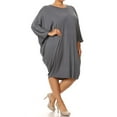 thumbnail image 2 of MOA COLLECTION Women's Plus Size Solid Loose Fit 3/4 Dolman Sleeve Casual Midi Dress, 2 of 5