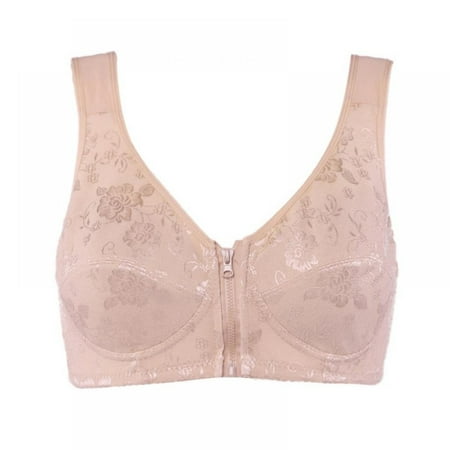 

Women Front Zippers Closure Bras Plus Size Full B Cup Push Up Sexy Lace Ladies Brassieres Widened Straps Wireless Bras