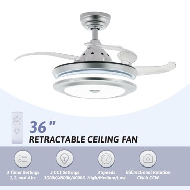 Invisible Retractable Blade Ceiling Fan With LED Light – 42" Crystal Chandelier, Remote