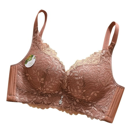 Audhol Lace Bralette Hot Women s No Wire Comfortable Gathered Anti Sagging Side Breast Lace Adjustable Bra Bralettes for Women Lace Brown 32