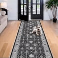 thumbnail image 2 of Washable 4x12 Hallway Runner Rug: Vintage Soft Carpet For Living Room Bedroom Stain Resistant Area Rug With Non-slip Backing Entryway Kitchen Thin Floor Mat Bathroom Dining Room(black 4x12), 2 of 8