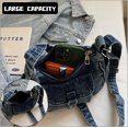 thumbnail image 7 of Sunyuer Women Vintage Washed Denim Crossbody Bag, Casual Small Hobo Shoulder Purse, Trendy Denim Sling Handbag with Front Pocket, Adjustable Strap Fashion Daily Outdoor Travel Shoulder Bag, 7 of 7