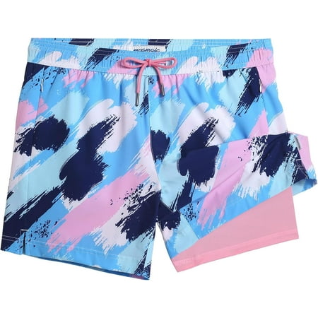

maamgic Mens Swim Trunks with Compression Liner 5 Stretch Beach Shorts Quick Dry with Zipper Pockets No-Chafing Board Shorts
