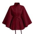 thumbnail image 5 of Women's Stand Collar Cape Coat Elegant Belted Wool Blend Jacket Loose Fit Outerwear for Fall Winter (XL, Red), 5 of 5