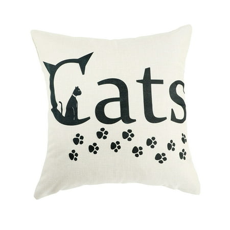 Cotton Linen Cat Paw Letter Pattern Back Pillow Cushion Cover 18