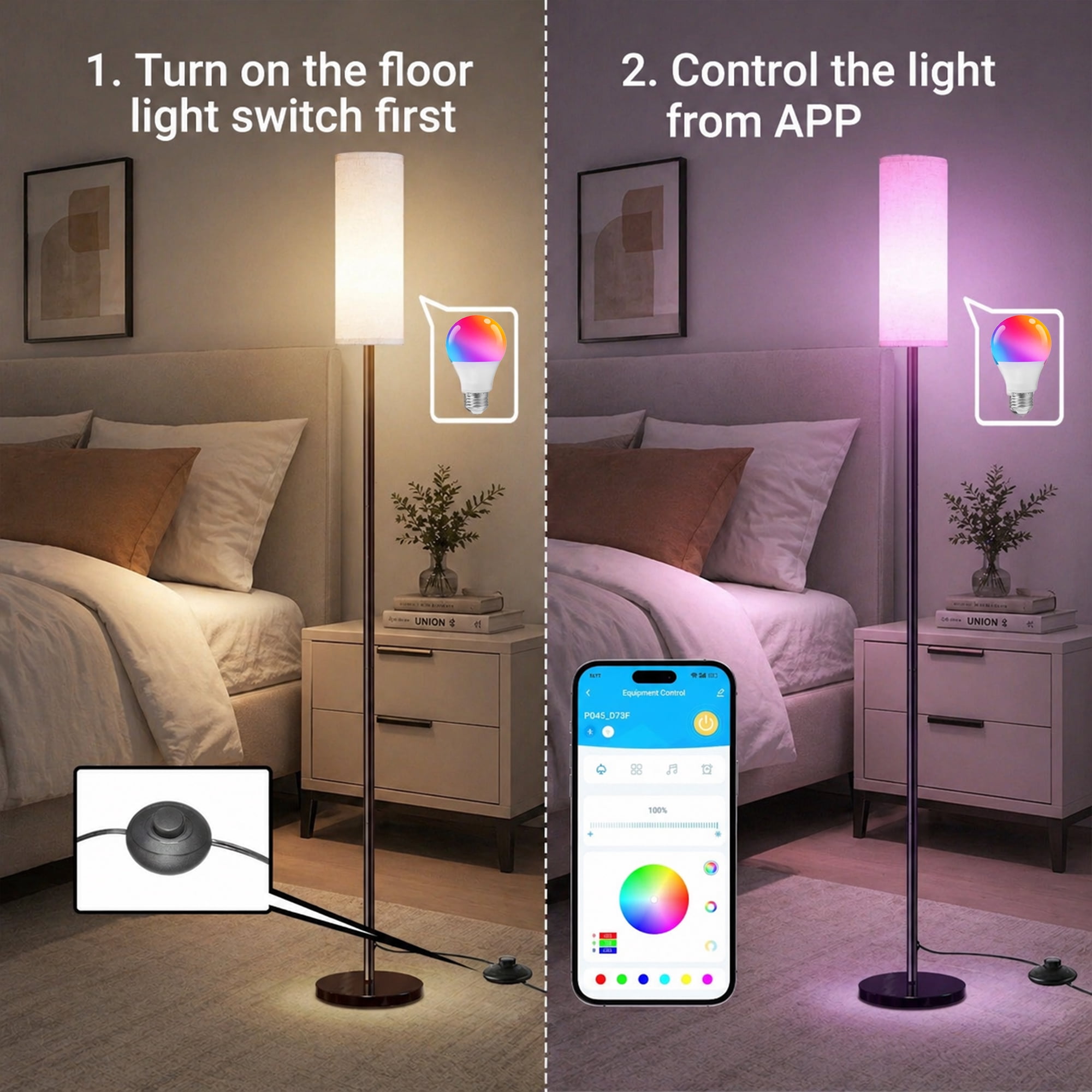 GUPUP RGB Modern Floor Lamp for Living Room, LED Standing Lamp with App Control, Works with Alexa & Google Home
