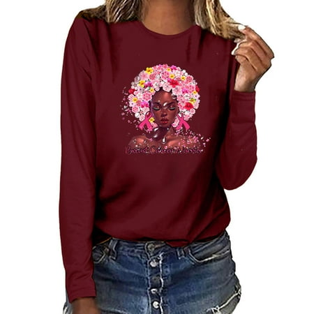 

Women s Breast Cancer Awareness Print Shirts Casual Long Sleeve Loose Crewneck Pink Ribbon Pullover Blouse Tops Fashion Casual Comfy Long Sleeve Fall Winter Blouse Tops