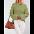 thumbnail image 4 of Suéteres de Cuello Redondo para Mujer, Conjuntos de Otoño, Suéteres de Punto con Cuello Redondo y Abertura Lateral, Tops de Moda. Verde L, 4 of 10