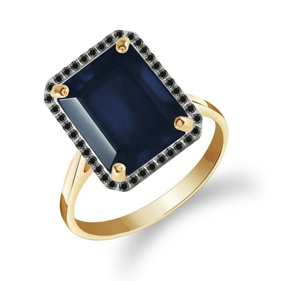 Galaxy Gold 14K Yellow Gold Natural Black Diamonds and Sapphire Ring - September Birthstone - Truth & Nobility - Sizes 5.5 to 11 - Fine Jewelry for Women