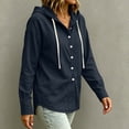 thumbnail image 5 of QIYAGBSA Hooded Denim Shirt for Women Button Down Long Sleeve Relaxed Fit Casual Spring Fall (Navy, S), 5 of 5