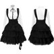 thumbnail image 2 of Traje de falda de princesa Lolita negra, disfraz de 2 piezas, 1 vestido + 1 pajarita, falda mediana de color puro, 2 of 3