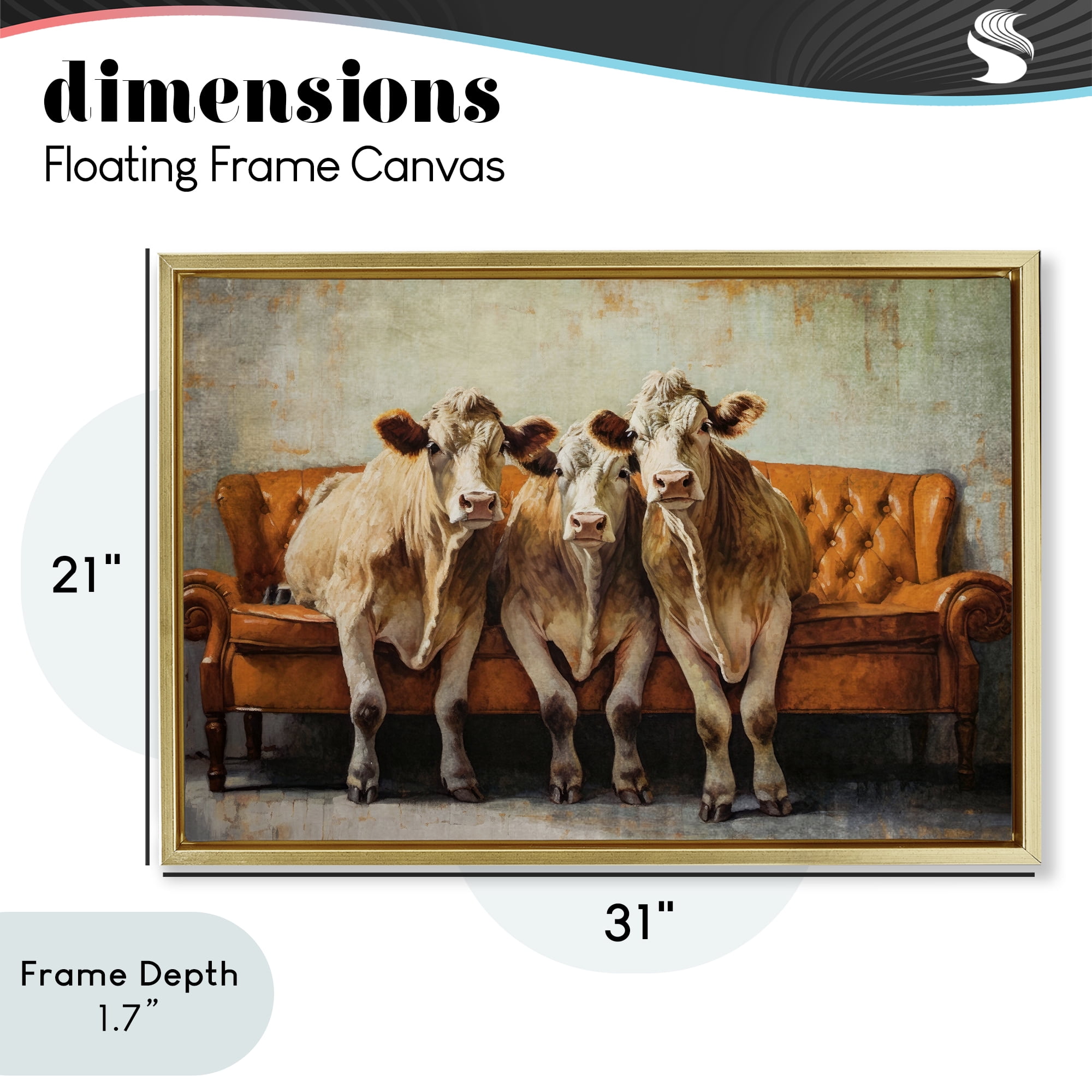 Stupell Industries Cows Just Chillin' Gold Framed Floater Canvas Wall Art, design by Tina LeCour