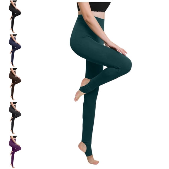 Leggings for Women Lightweight Soft Stretch High Waisted Yoga Pants Winter Warm Fleece Lined Stirrup Leggings Green S