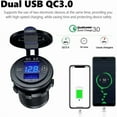 thumbnail image 2 of Waterproof Dual USB Car Charger QC3.0, 12V/24V 36W with LED Voltmeter for Cars, ATV, Bus - Blue, 2 of 5