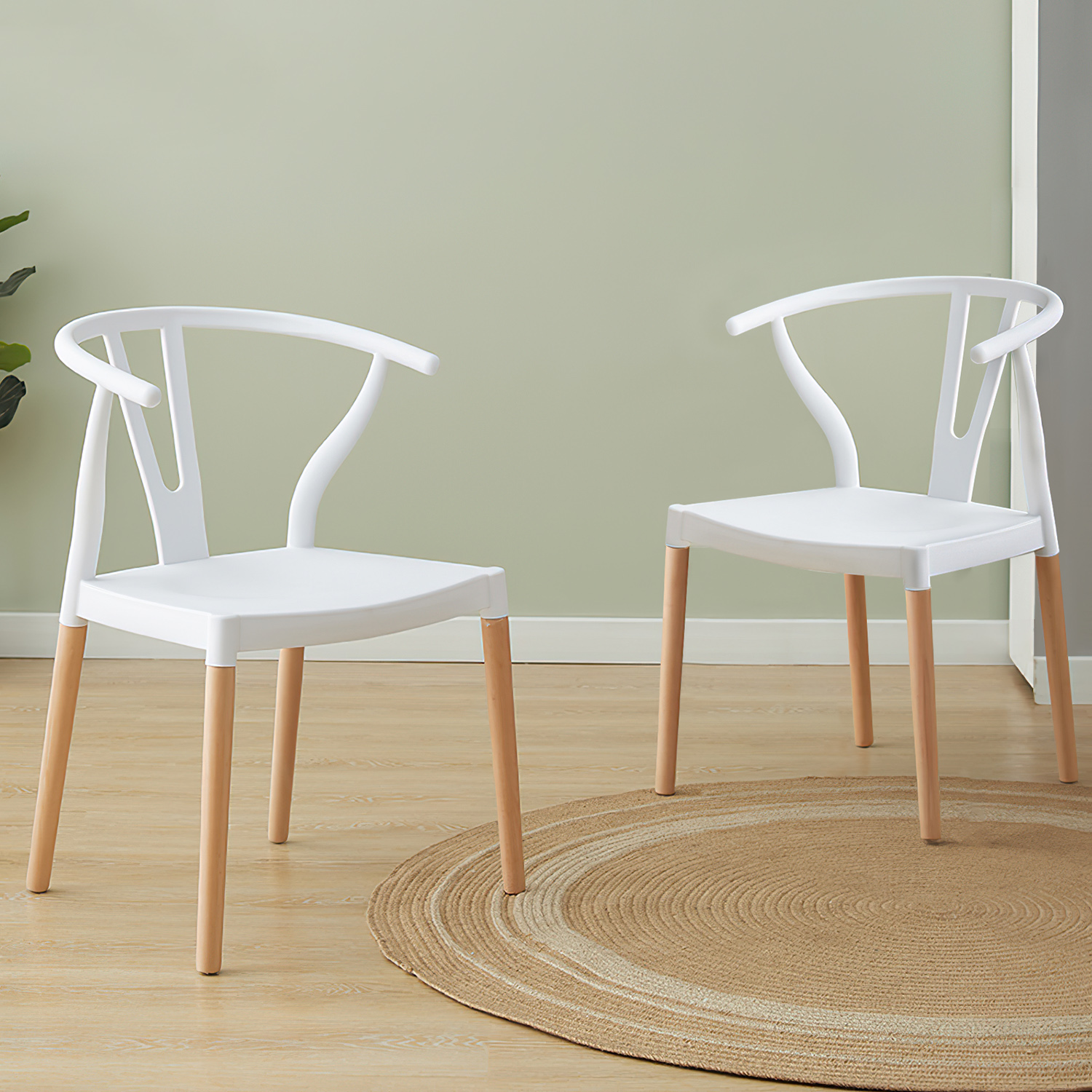 Kadyn Modern Plastic Dining Chairs with Wood Chair Legs, Mid-century Dinner Chairs for Kitchen, Dining, Bedroom, Dining Side Chairs Set of 2, White