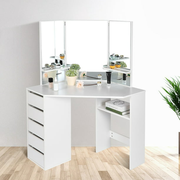 Ebtools Corner Vanity Table Set Cabinet, Corner Vanity Table With Mirror