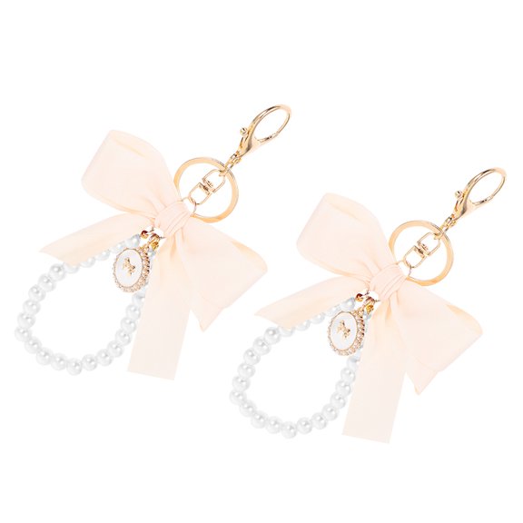 LOLIPPYY 2-Pack Beige Bow Keychain Charms Ribbon Key Decoration Accessories for Women, Stylish and