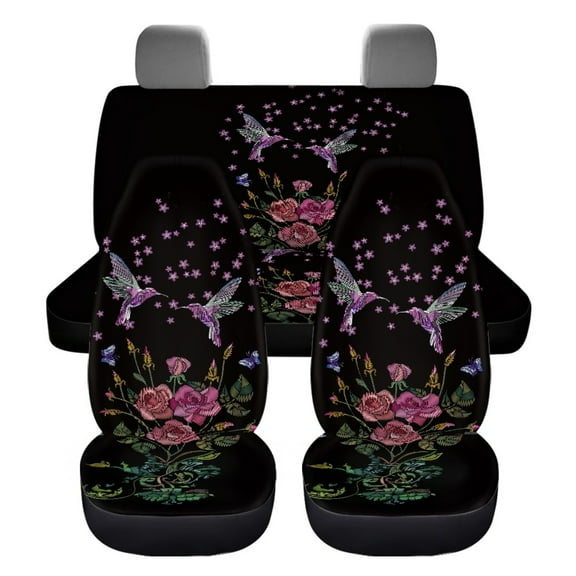 Xoenoiee Rose Flowers Hummingbird Print Car Seat Covers Full Set for Women Men Auto Seats Protector Soft Seat Cover Front & Split Rear Bench Seats Cover for Cars Sedan SUV, Universal Fit