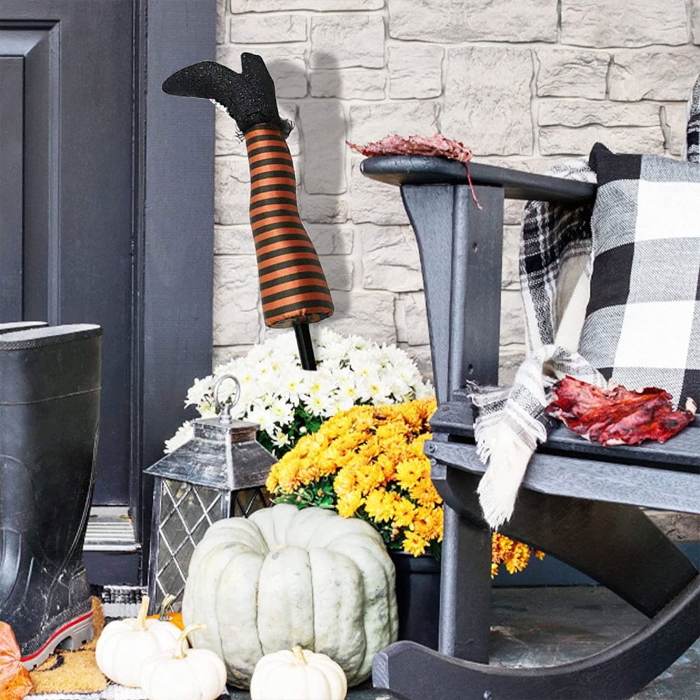 Halloween Striped Witch Legs with High Heels Halloween Yard Stakes Lawn as Ghost Festival Scene