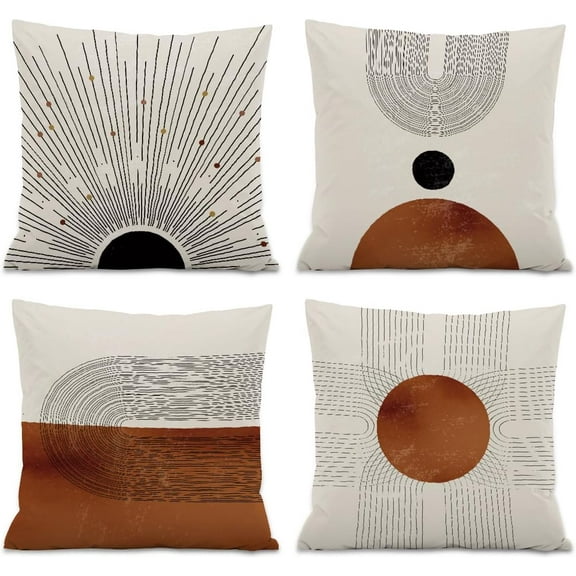 Abstract Minimalist Throw PillowCovers,Mid-Century Modern Geometric Sun Pillow Case Decor Set of 4,Bohemian Pillow Decorative for Home Living Room Bedroom Sofa,18x18 Inch