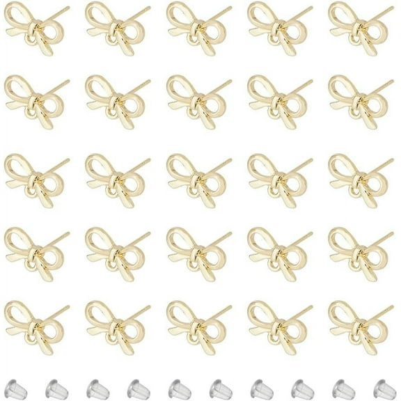 50Pcs Bowknot Stud Earring Findings Light Gold Alloy Tie Studs Earring Posts Stainless Steel Steel Pin 80Pcs Plastic Ear Nuts