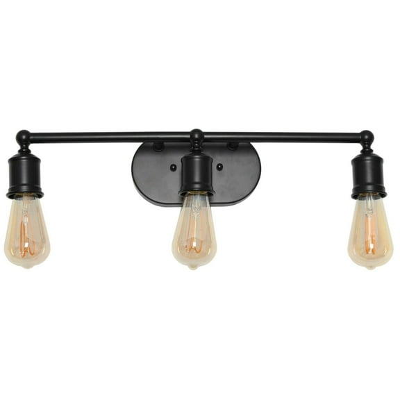 3 Light Edison Exposed Bulb Vanity Light, Matte Black