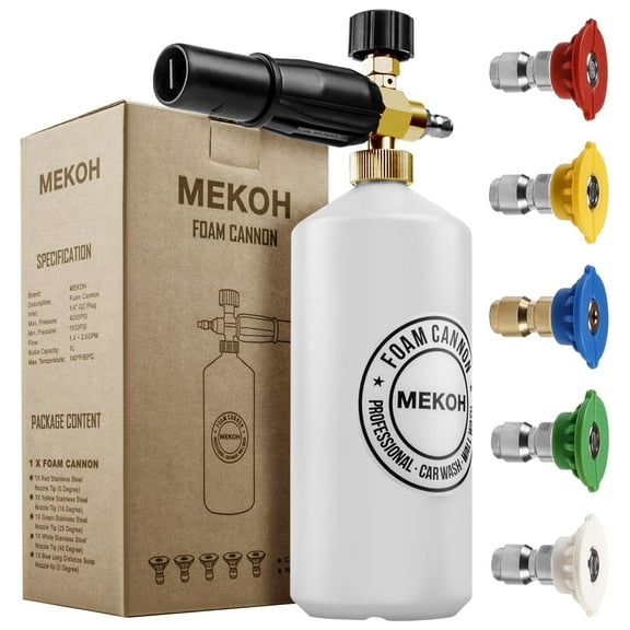 MEKOH Foam Cannon for Pressure Washer, 4000psi Car Wash Foam Gun, 1 Liter Foam Sprayer, Pressure Washer Soap Attachment with 1/4" Quick Connector, Snow Soap Blaster with 5 Nozzles for Car Detailing