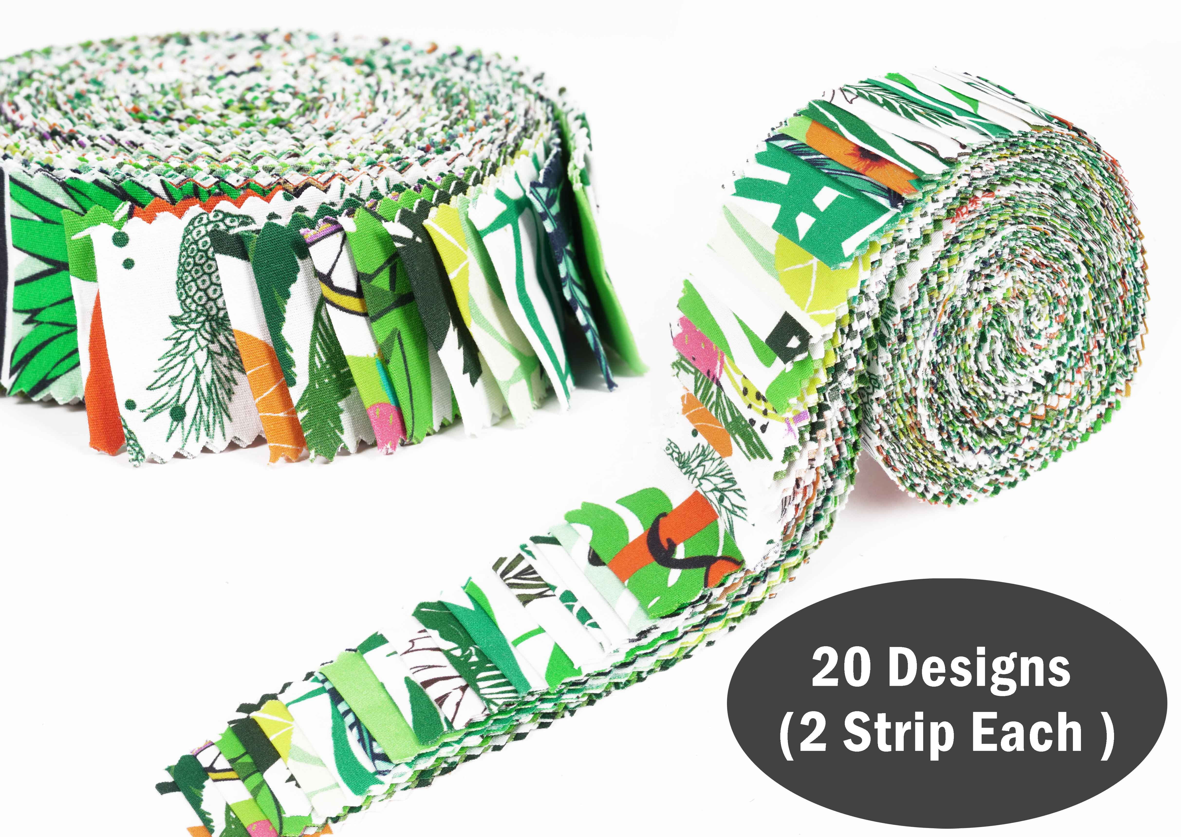 Soimoi 40Pcs Tropical Print Precut Fabrics Strips Roll Up 1.5x42inches Cotton Jelly Rolls For Quilting - Multicolor