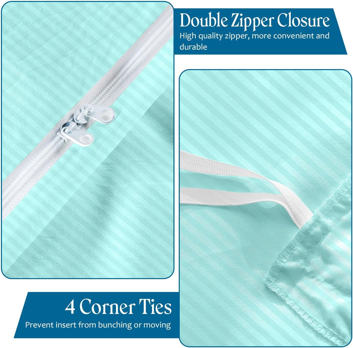 500 TC 100% Egyptian Cotton Premium Duvet set Zipper Closur Ultra Soft Durable and Fade Resistant Color Aqua Blue Stripe size Twin/Twin XL