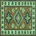 thumbnail image 1 of Ahgly Company Machine Washable Indoor Square Geometric Turquoise Blue Traditional Area Rugs, 4' Square, 1 of 4