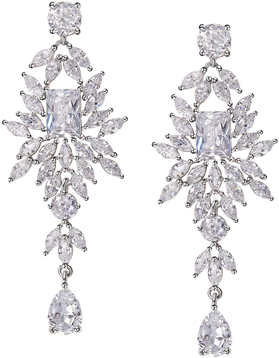 Clip on Earrings Wedding Crystal Rhinestone Beaded Dangle Earrings for Brides Chandelier Bridal Drop Prom