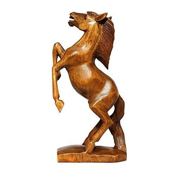 G6 Collection 12" Wooden Hand Carved Rearing Horse Art Figurine Statue Sculpture Handcrafted Handmade Decorative Home Decor Accent Rustic Decoration Rearing Horse