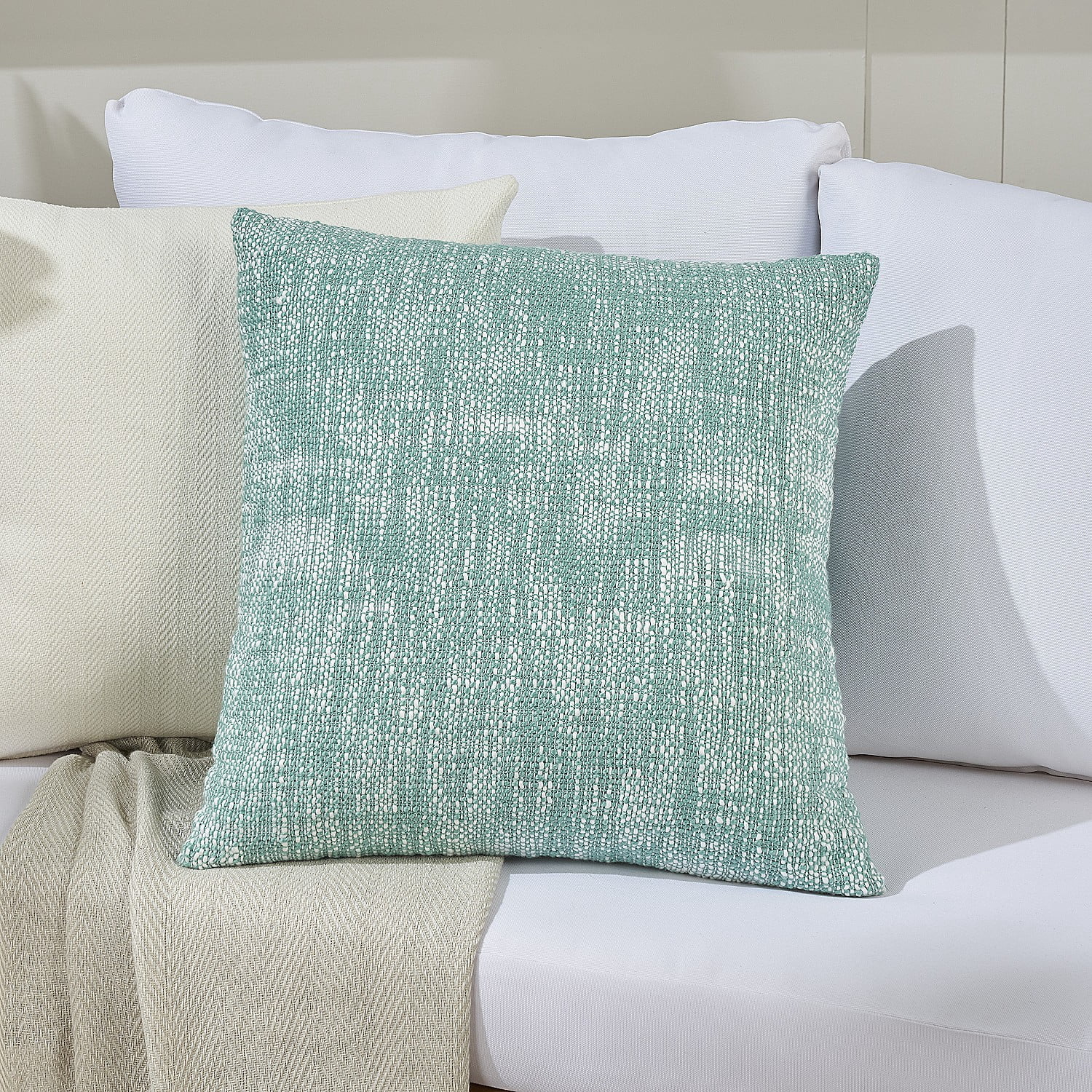 Mina Victory Woven Basketweave Indoor Outdoor Throw Pillow 18" x 18" Turquoise