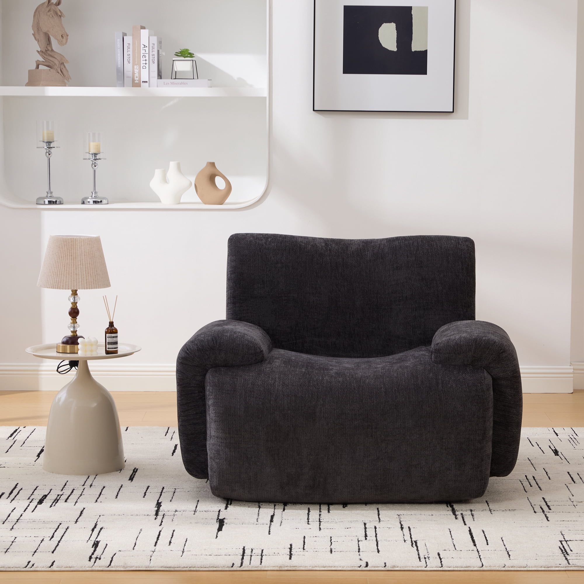 42"W Modern Oversized Accent Chair,Upholstered Boneless Single Sofa Chair,Chenille Armchair Reading Lounge Chair for Living Room,Bedroom,Apartment,Black