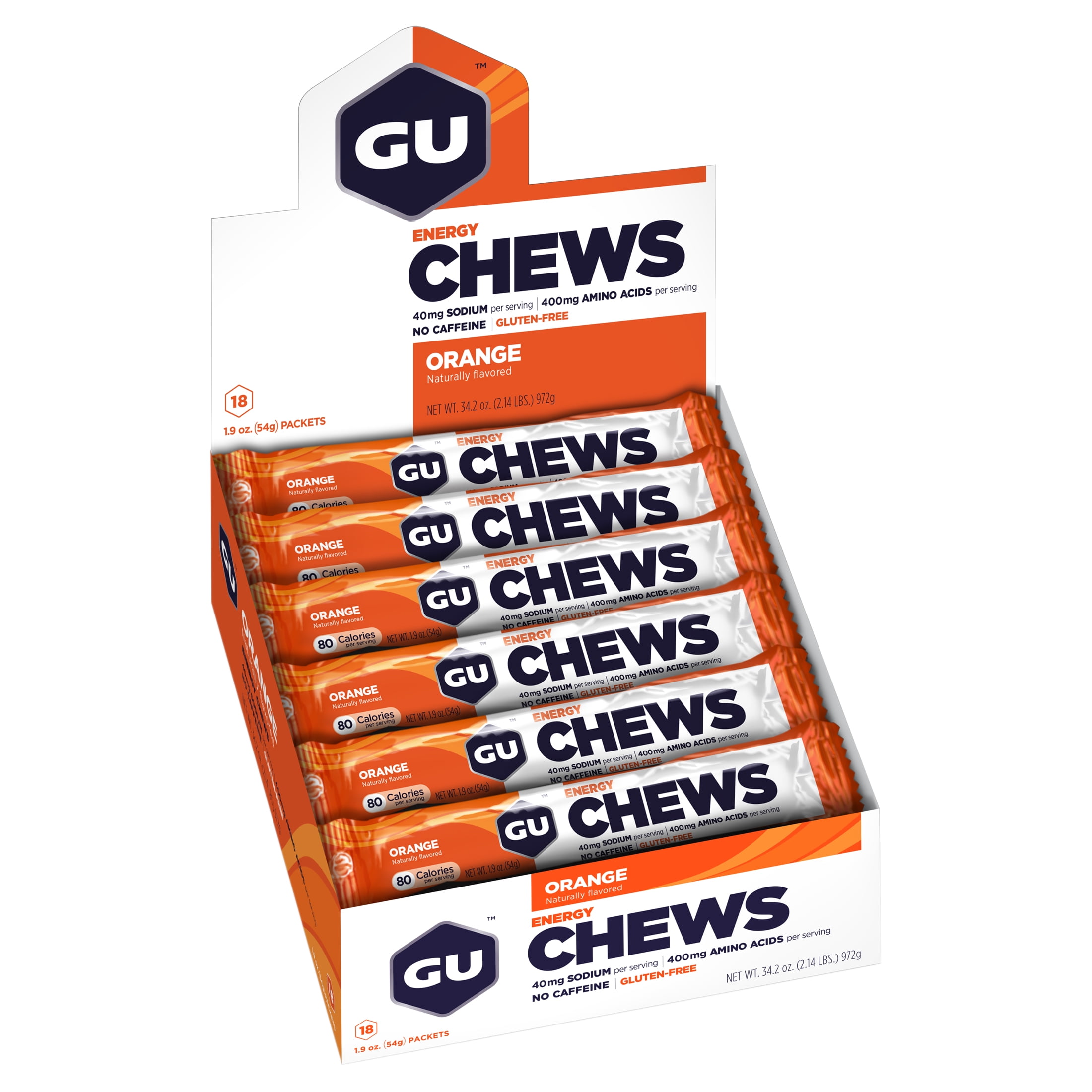 GU Energy, Chews, Orange, 18 count box