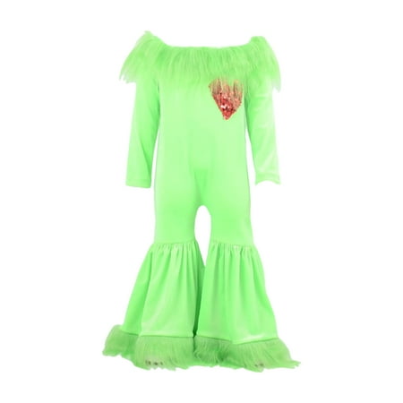 

Bjutir Toddler Boys Girls Bodysuits One-Pieces Kids Christmas Long Sleeve Love Romper Flared Jumpsuit Green 18-24 Months