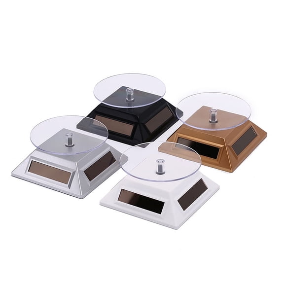 ​SENRISE ABS Solar/Battery Powered 360° Rotary Display Stand Turntable Display Jewelry Watch Phone Holder Square Black