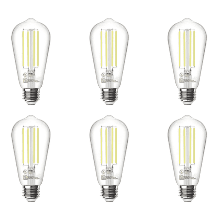 VOLIVO Edison Light Bulbs 60W Equivalent, Dimmable Vintage LED Light Bulbs, E26 Medium Base, 5000K Daylight, ST58, 8W, 800LM, 80+ CRI, Antique Decorative Filament LED Bulb, Clear Glasses, 6 Pack