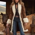thumbnail image 2 of Stichou Faux Suede Leather Long Jacket for Women Trendy Fuzzy Sherpa Open Front Overcoat Retro Western Cowgirl Trench Coats Camel S, 2 of 5