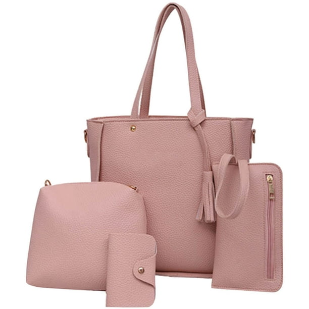 Litchi Pattern Four-Piece Mother Bag Tassel Crossbody Shoulder Handbag ...
