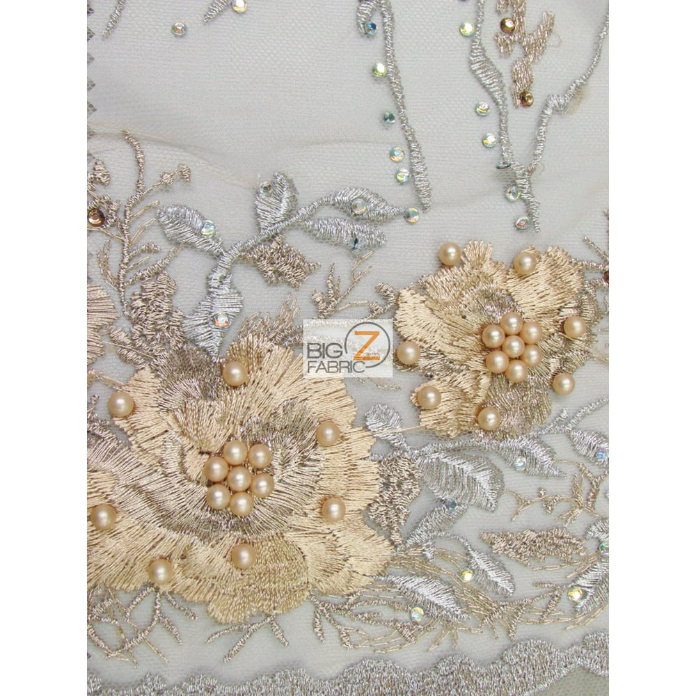 Infinite Floral Beaded Gem Fabric / Gold / Sold By The Yard Walmart