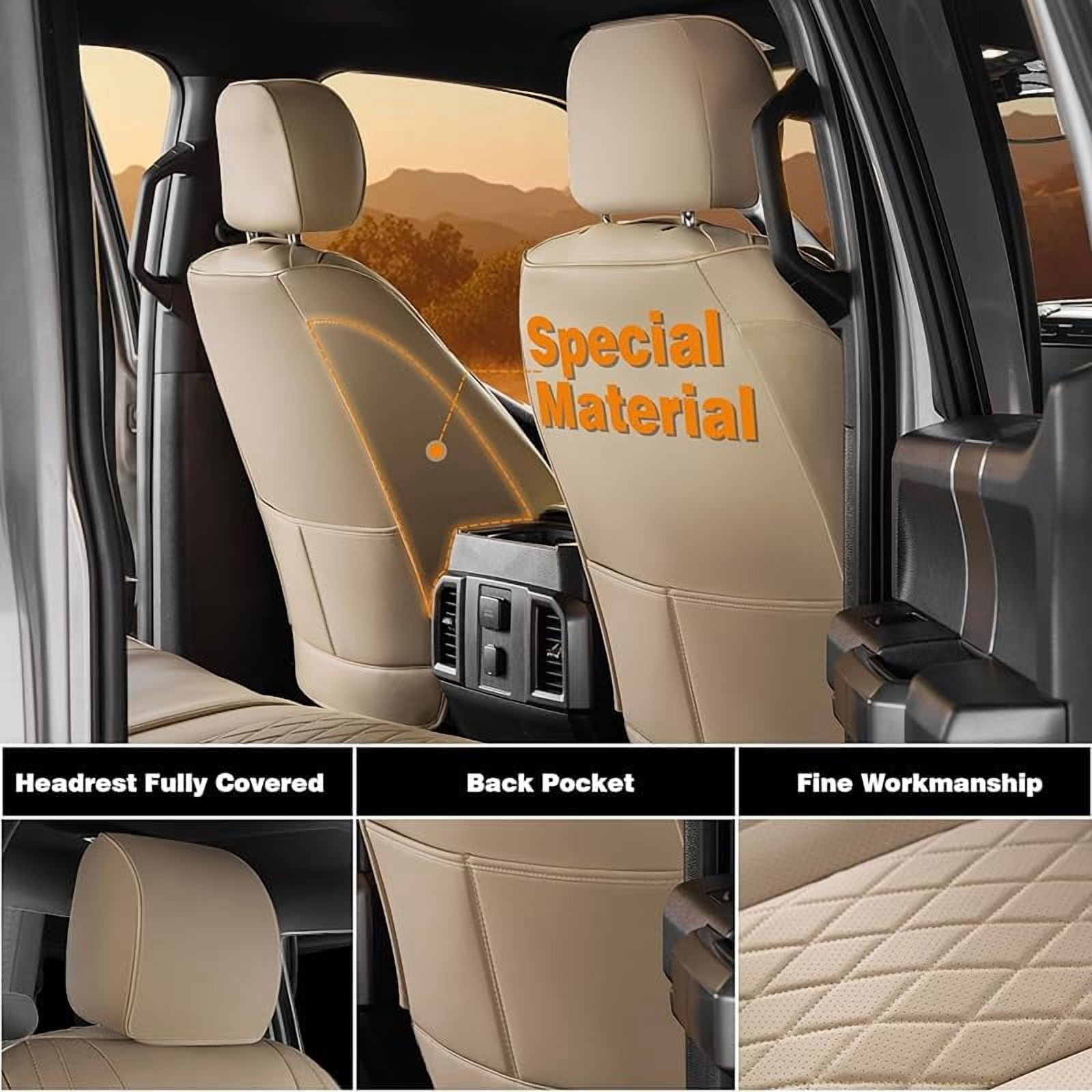 Seat Covers for 2009-2025 Ford F150 SuperCrew & 2017-2025 F250/F350/F450 Super Duty Crew Cab Pickup XL XLT Lariat King Ranch | Custom-Fit Front Seat Covers(Beige)