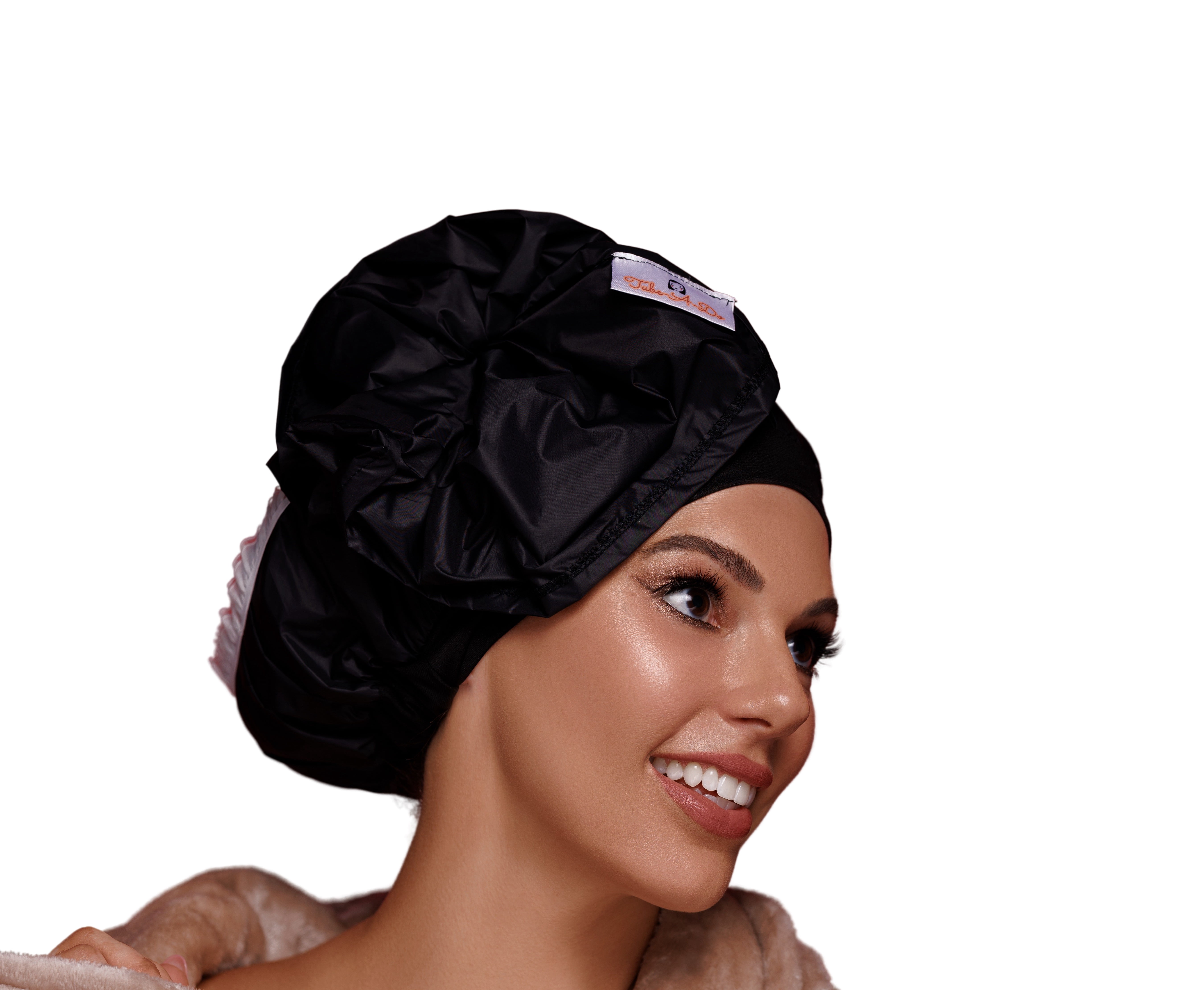 Tube-A-Do - Elastic Band High Quality Luxury Waterproof Shower Cap Bath Hair - Black