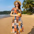 thumbnail image 4 of Susaid Cute Cat Paw Pattern Women's Casual Floral Print Crewneck Short Sleeve A Line Boho Maxi Dress, 4 of 6