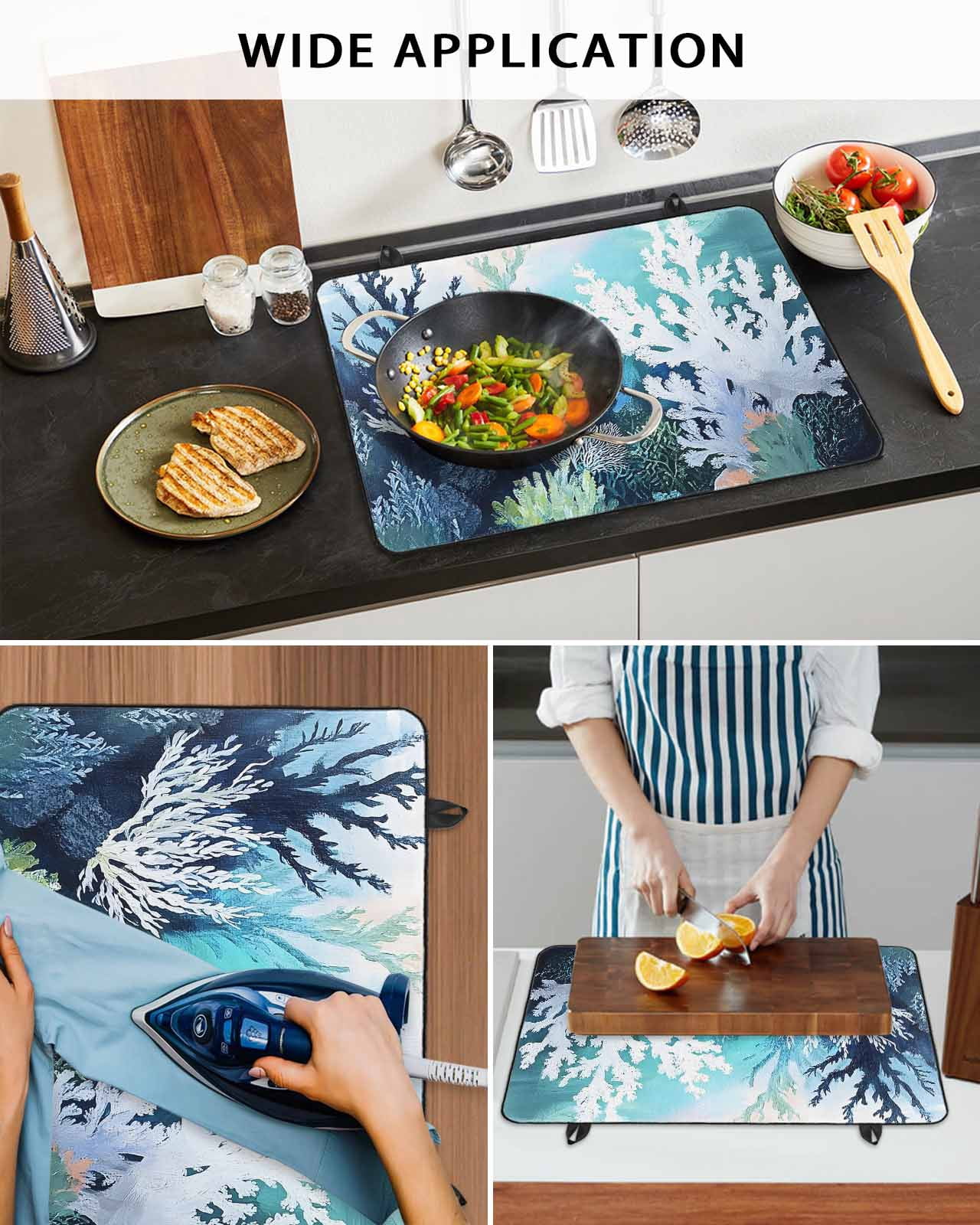 nqOlkjepod Large Induction Cooktop Protector Mat 36"x21", Coastal Ocean Stove Top Covers for Electric Stove, Summer Vintage Colorful Coral Decorative Stove Burner Cover Mats, Glass Top Stove Cover