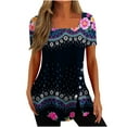 thumbnail image 2 of Tops de Vacances pour Femmes Mode Femmes Casual Imprimé Col Rond Manches Courtes Tops Chemisiers Amples, 2 of 5